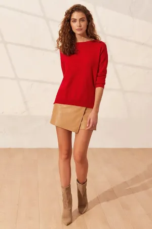 Red Pure Cashmere Isabella Boat Neck Long Sleeve Women's Sweater