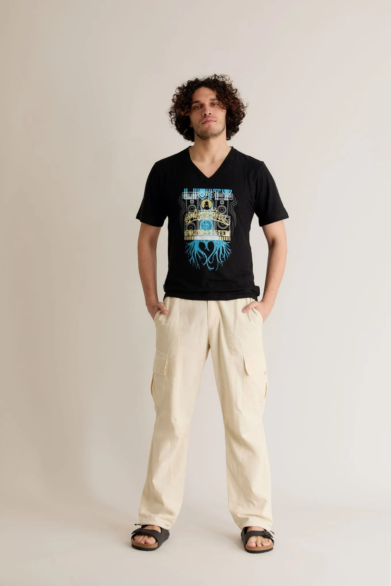Roots Rockers by Livity Men's Hemp V-Neck T-Shirt | Black