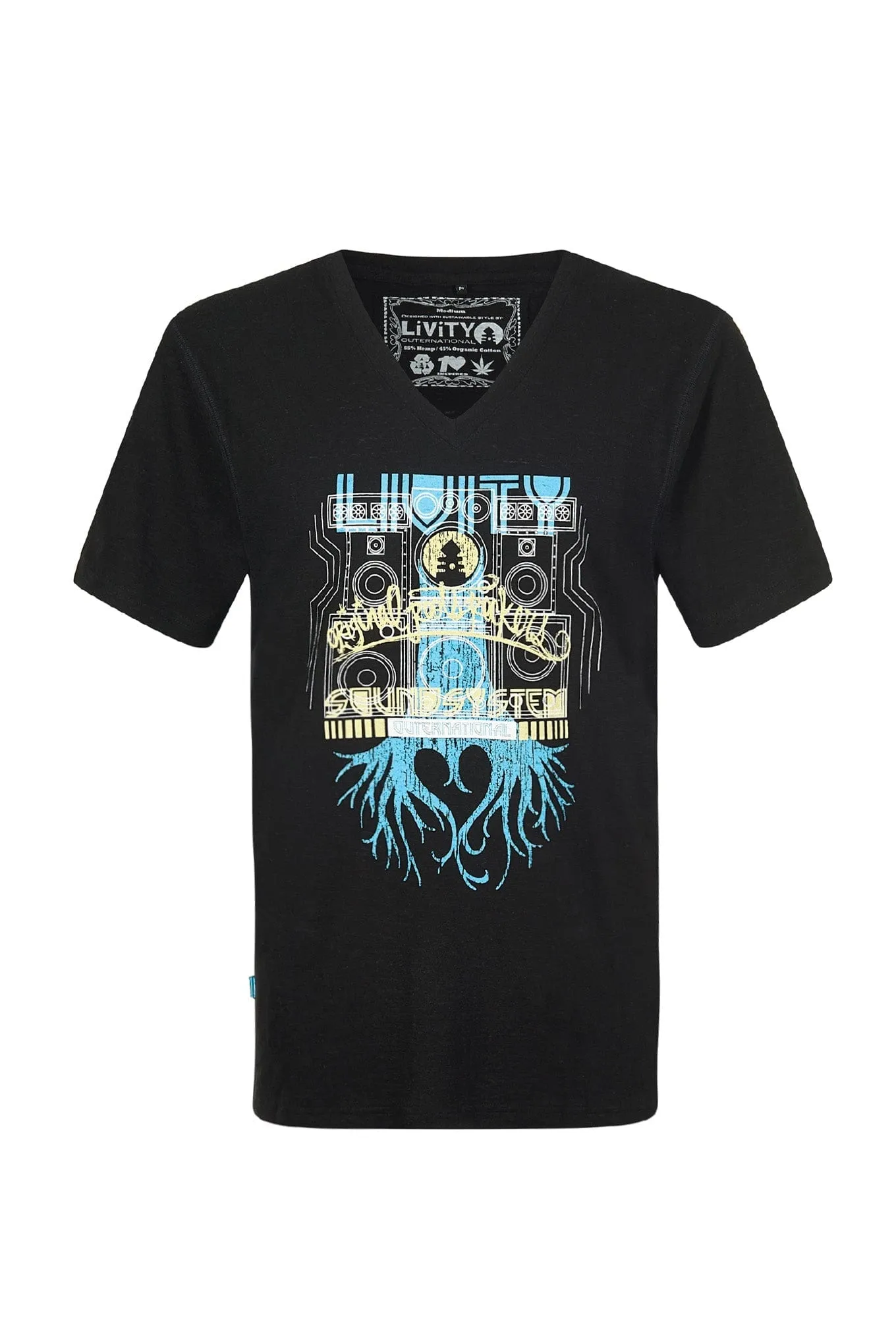 Roots Rockers by Livity Men's Hemp V-Neck T-Shirt | Black