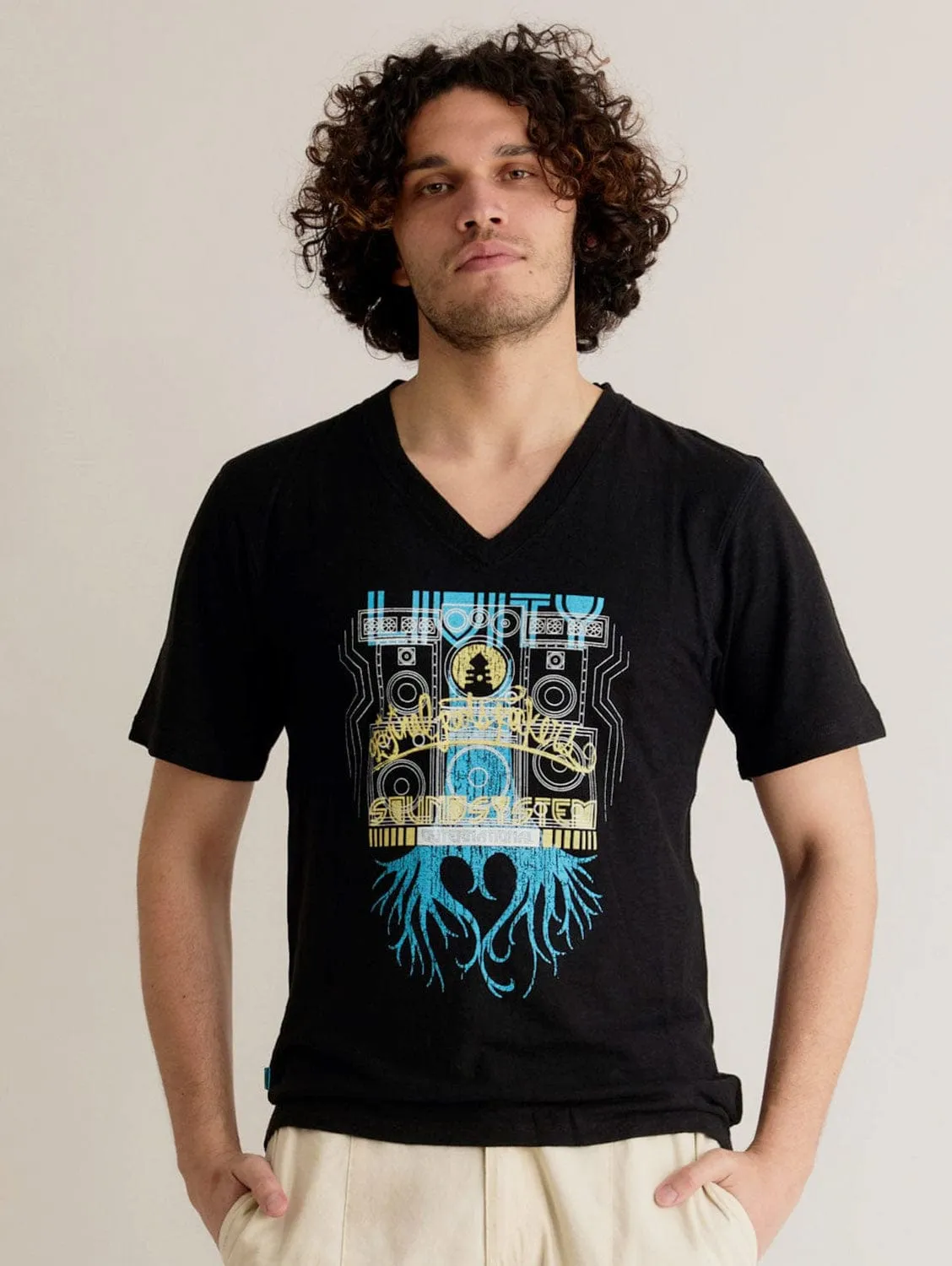 Roots Rockers by Livity Men's Hemp V-Neck T-Shirt | Black