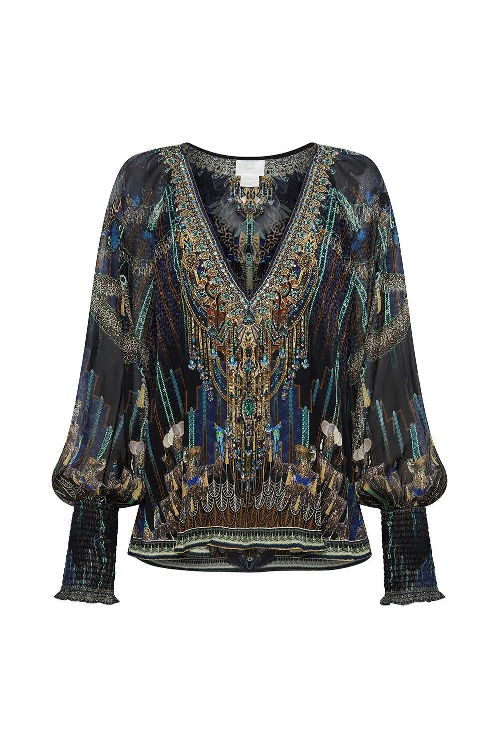 SHIRRED CUFF BLOUSE DRIPPING IN DECO