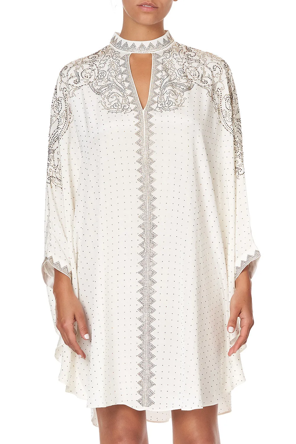 SHORT KAFTAN WITH HIGH NECK LUXE CREAM
