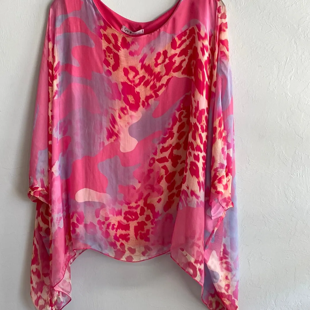 Silk Kaftan Camo Animal Print-Hot Pink