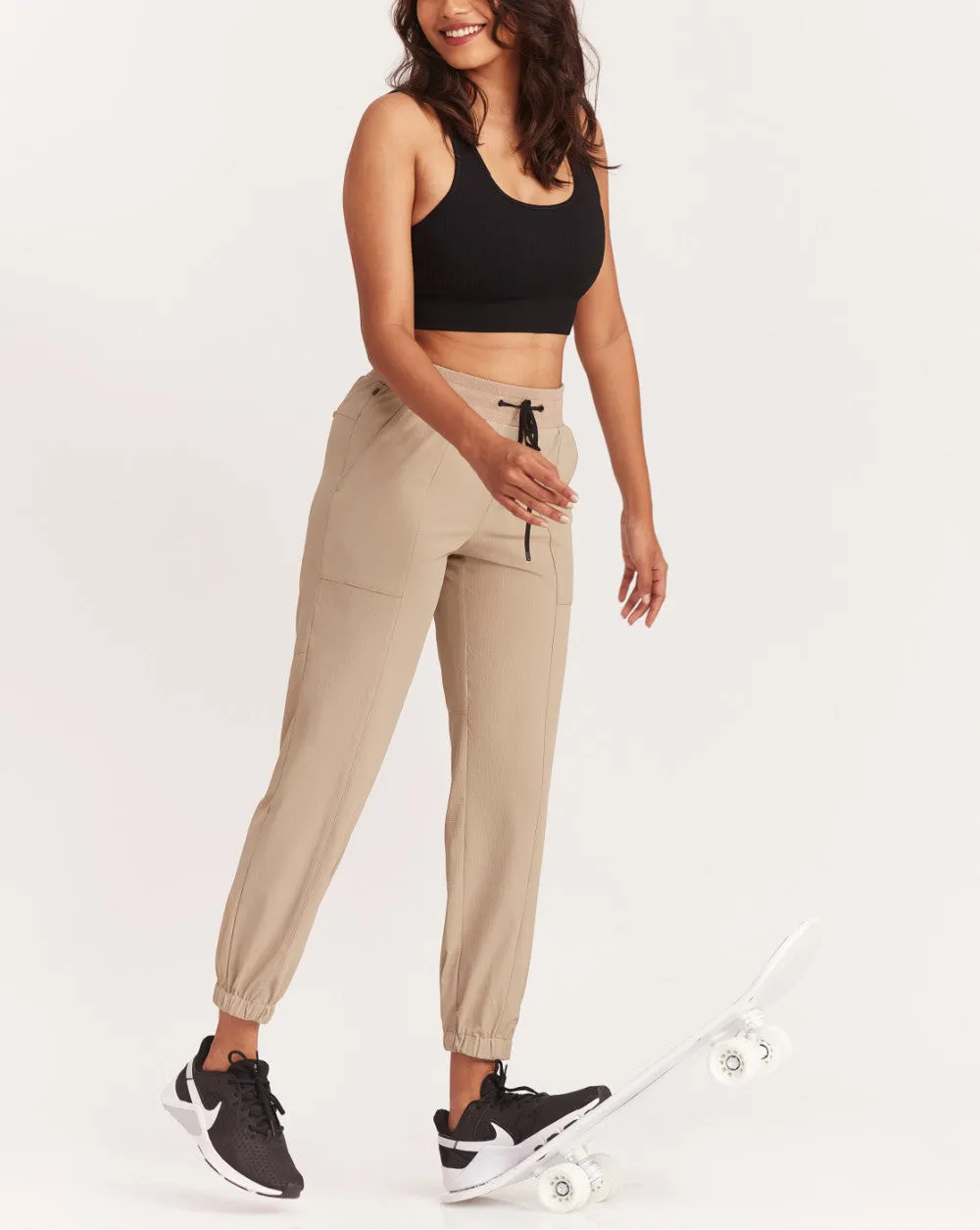 Slim Fit Ripstop Joggers - Sand
