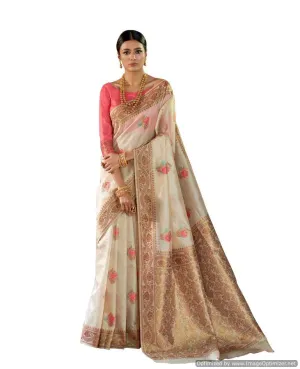Soft Silk Off White Handloom Saree KS04