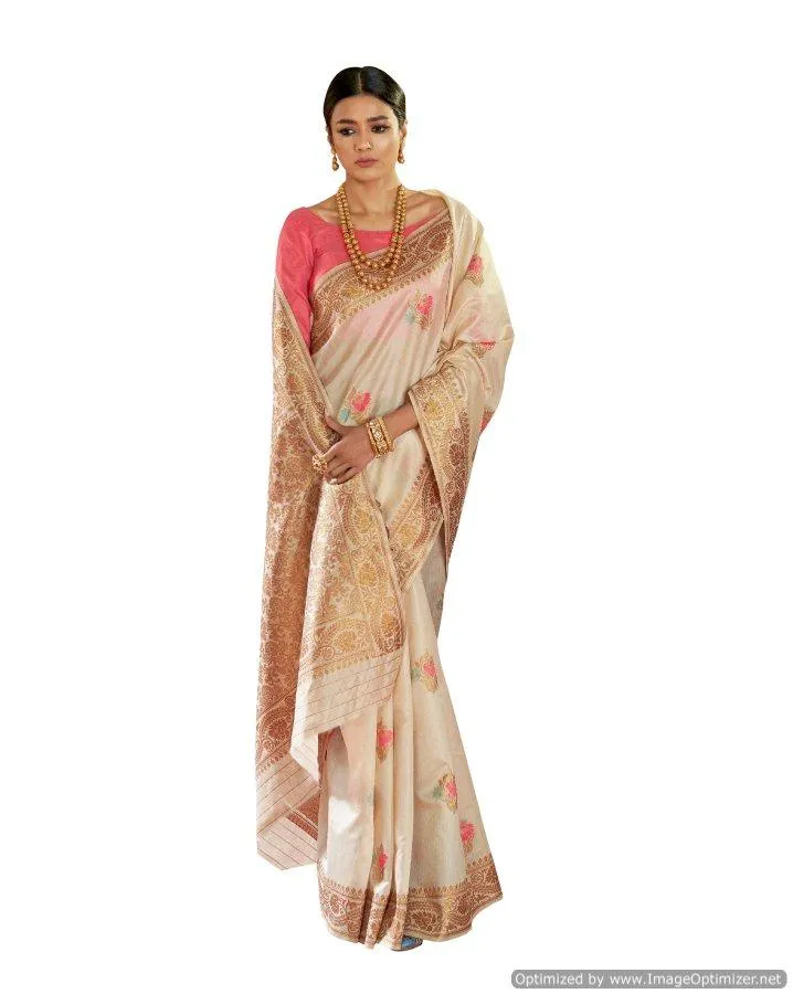 Soft Silk Off White Handloom Saree KS04