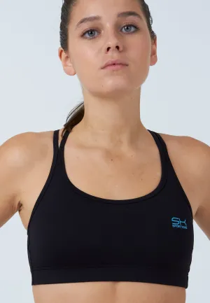 Sports Bra, crossed straps, black