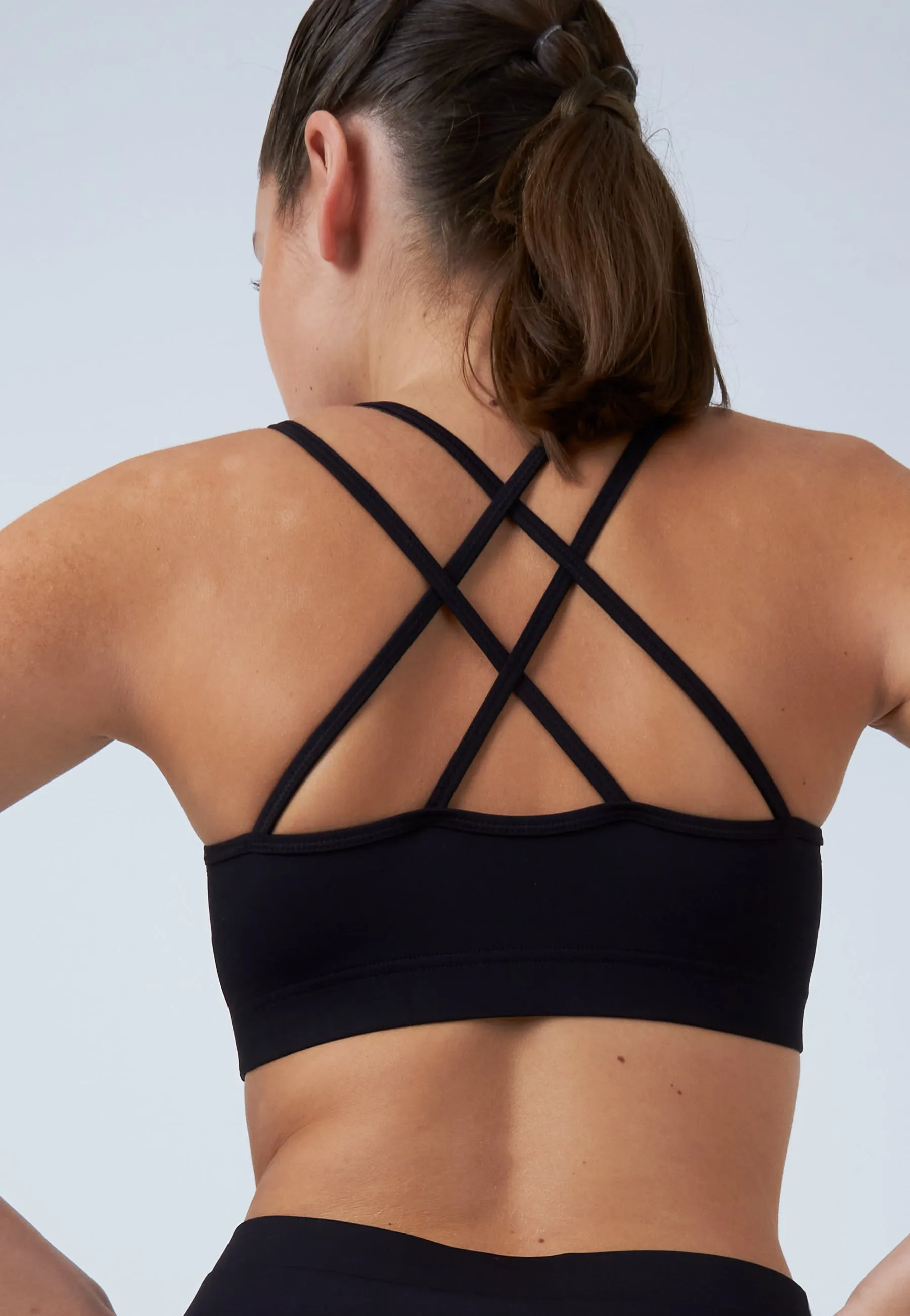 Sports Bra, crossed straps, black