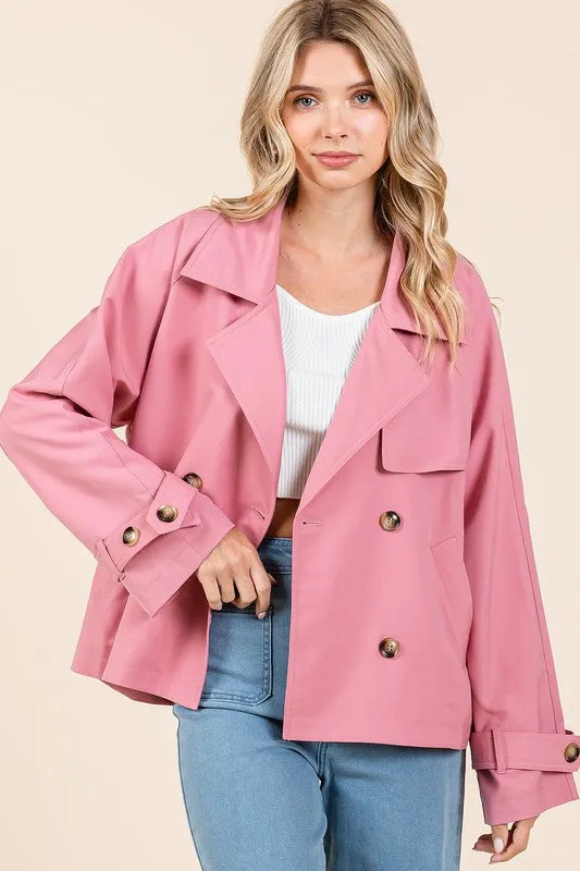 Tailor Made Rose Double Breasted Long Sleeve Trench Coat Jacket