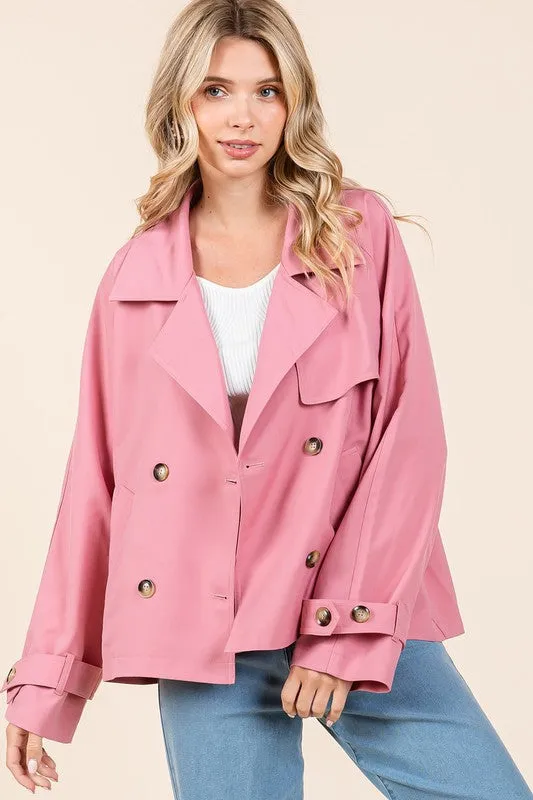 Tailor Made Rose Double Breasted Long Sleeve Trench Coat Jacket