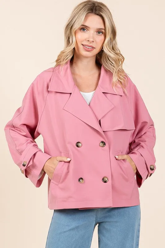 Tailor Made Rose Double Breasted Long Sleeve Trench Coat Jacket
