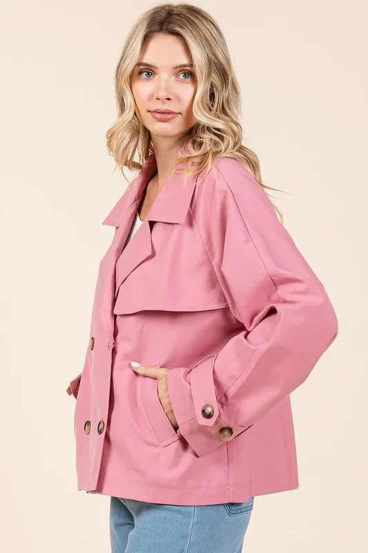 Tailor Made Rose Double Breasted Long Sleeve Trench Coat Jacket