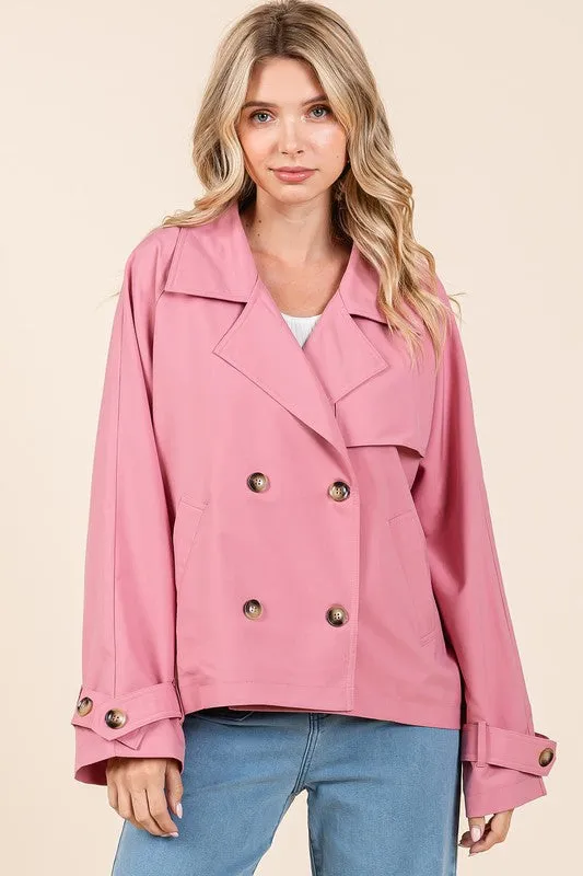 Tailor Made Rose Double Breasted Long Sleeve Trench Coat Jacket