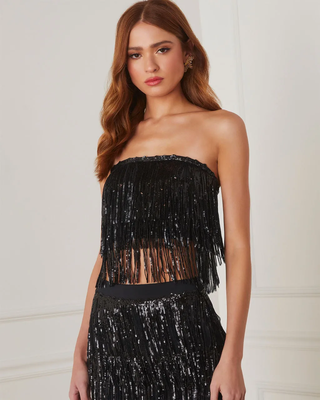 Tazzy Sequin Fringe Crop Top