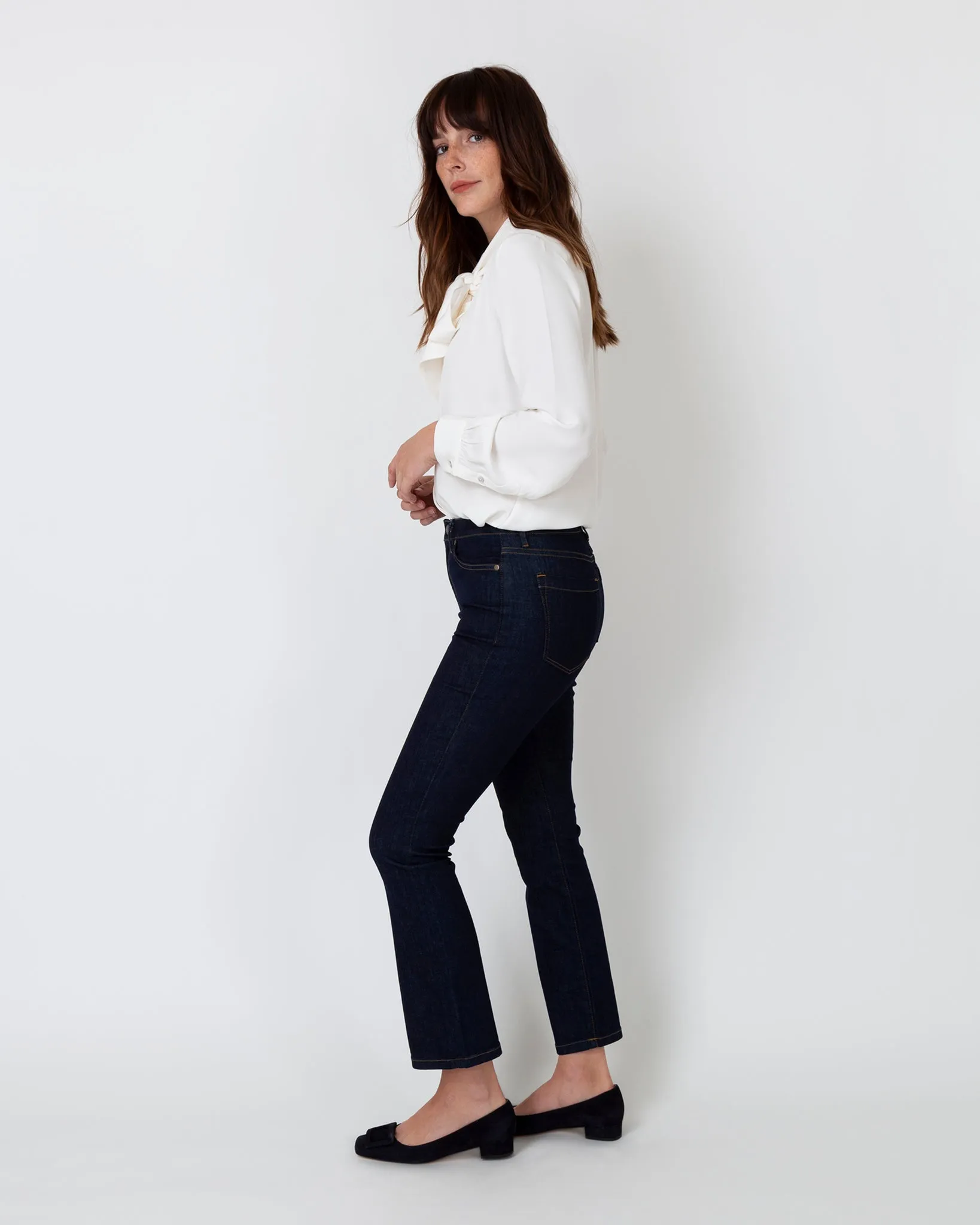 Tie-Neck Blouse in Ivory Silk Crepe de Chine