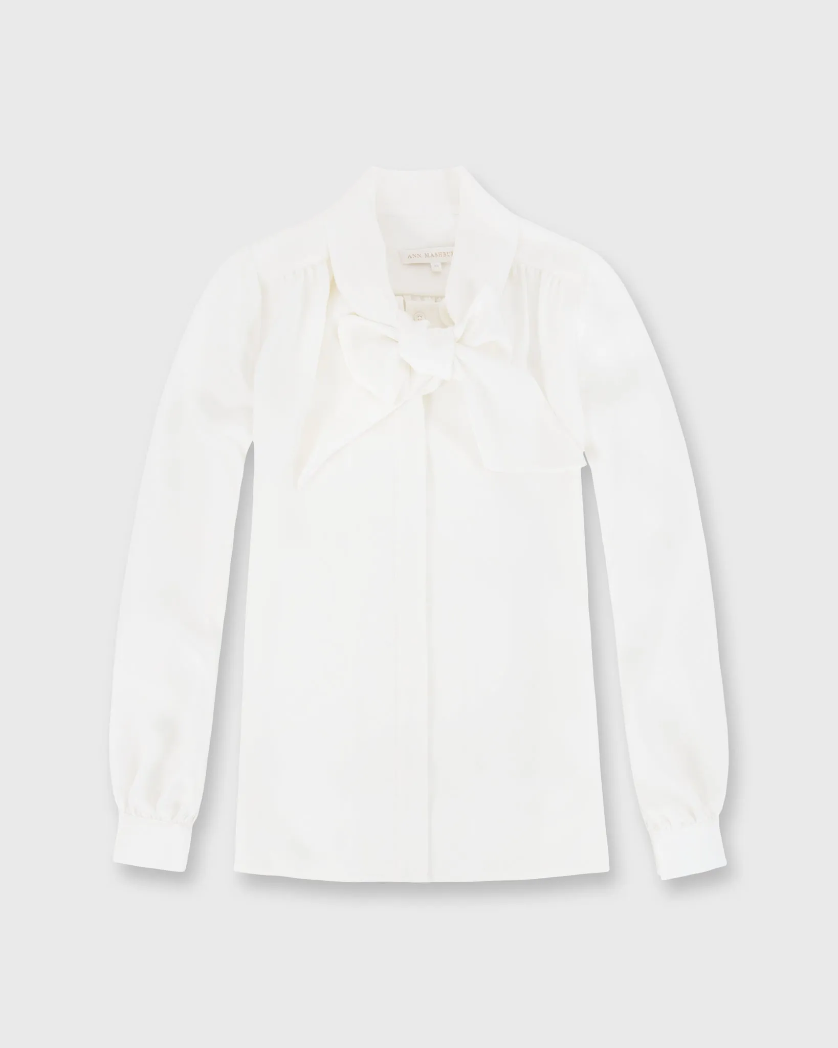 Tie-Neck Blouse in Ivory Silk Crepe de Chine