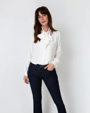 Tie-Neck Blouse in Ivory Silk Crepe de Chine