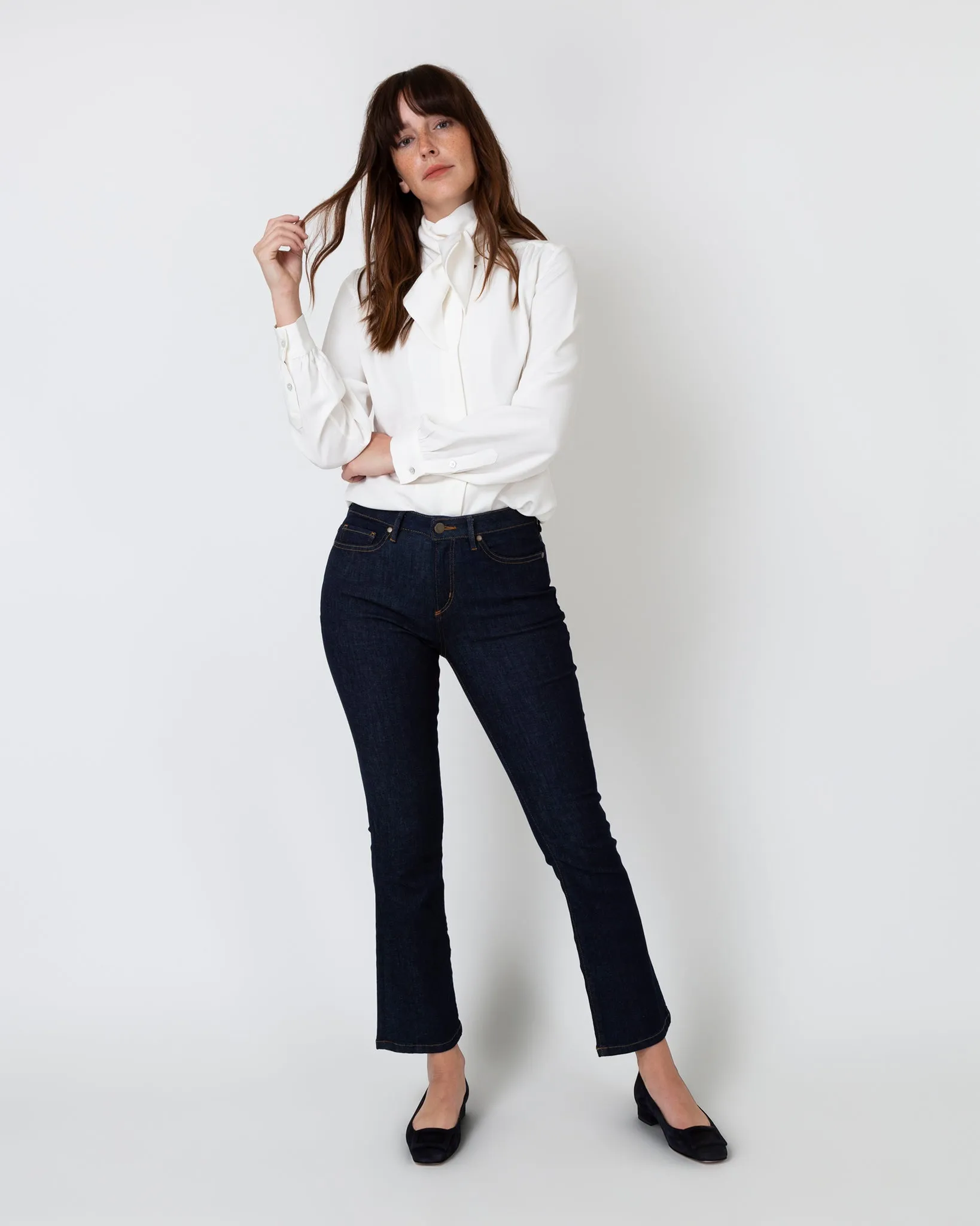 Tie-Neck Blouse in Ivory Silk Crepe de Chine