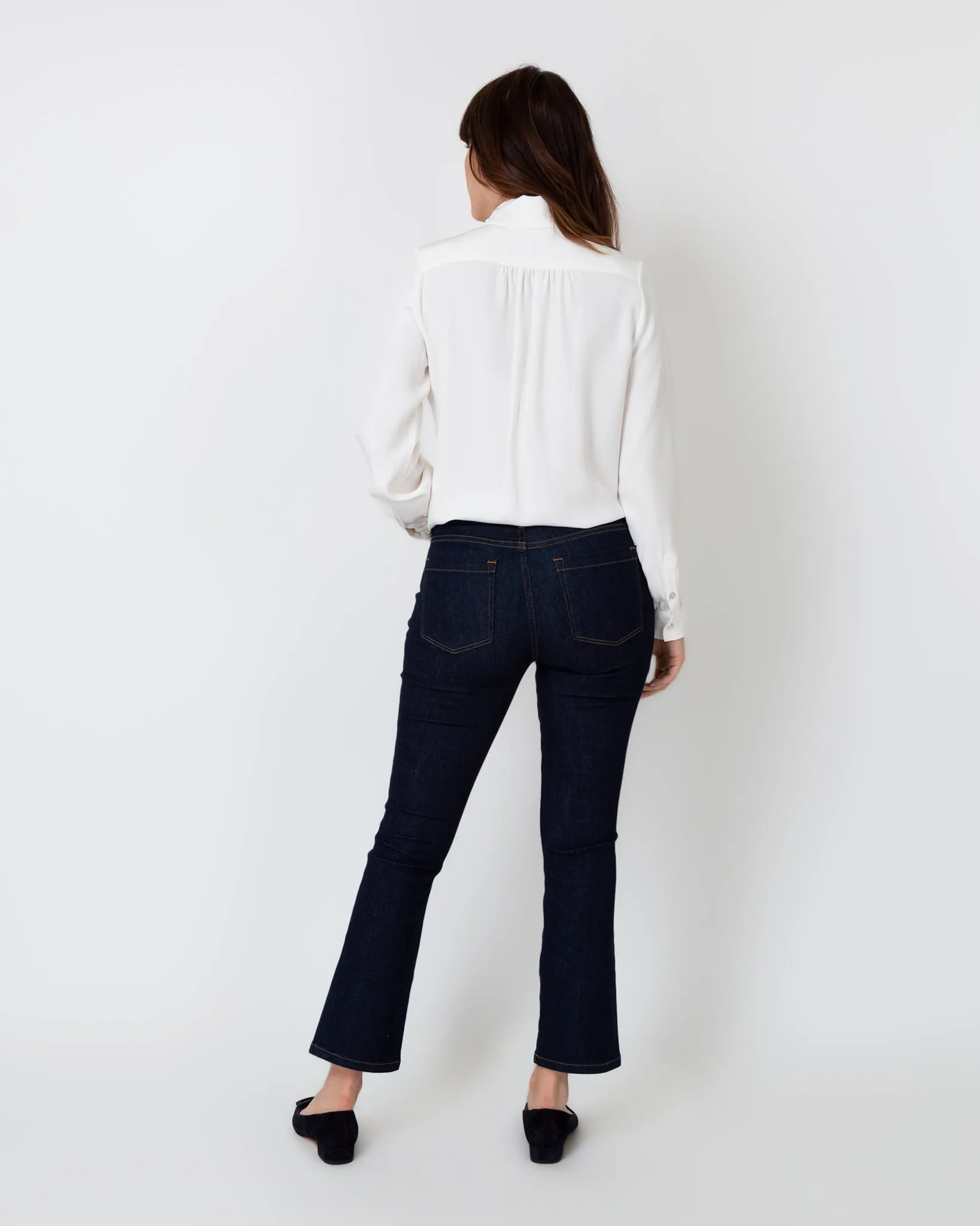 Tie-Neck Blouse in Ivory Silk Crepe de Chine