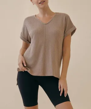 Waffle Crop Sleeve Dolman Tunic in Mocha