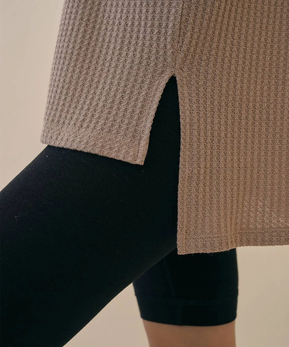 Waffle Crop Sleeve Dolman Tunic in Mocha