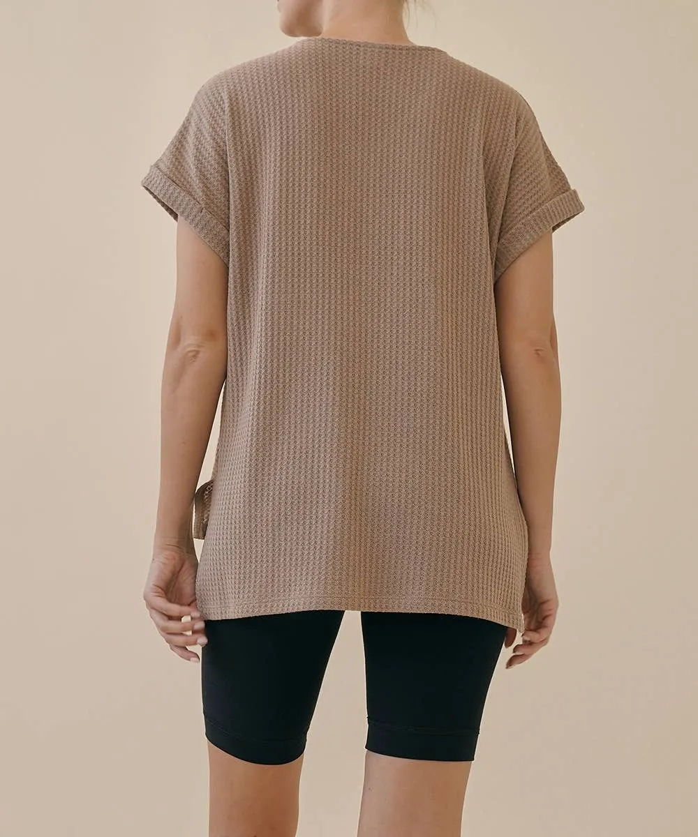 Waffle Crop Sleeve Dolman Tunic in Mocha